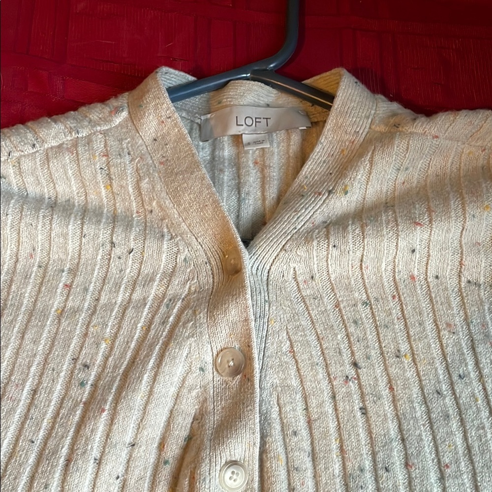 LOFT Cream Cable-Knit Cardigan Sweater